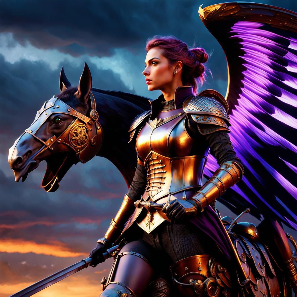 Steampunk Knight with Falcon, Dark Fantasy Art