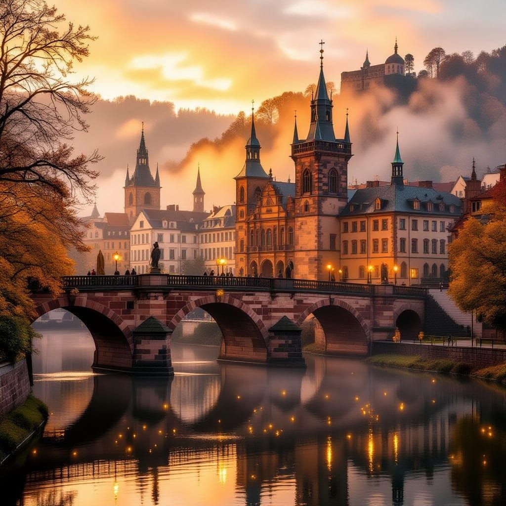 Heidelberg Bridge in Autumn's Golden Light