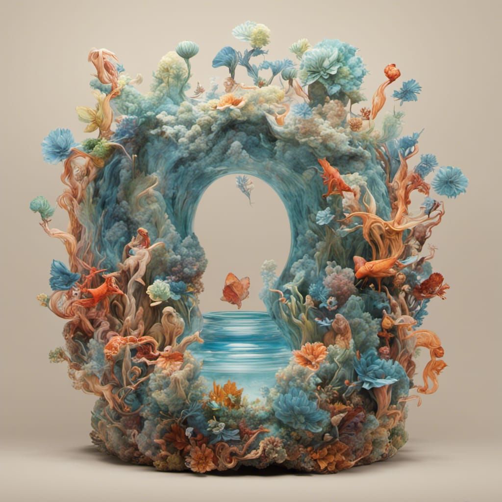 Blown Glass Garden Scene with Orange Tabby Cat