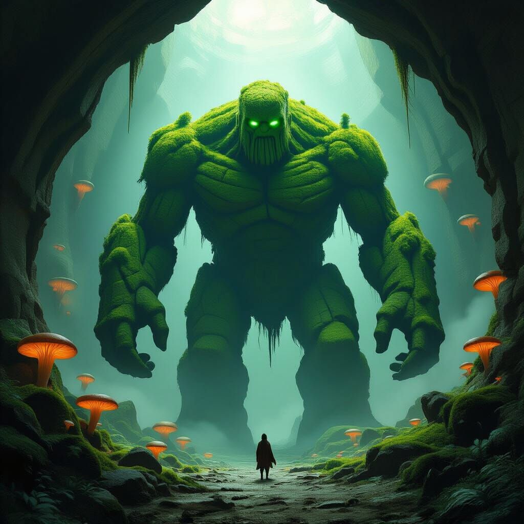 Moss Golem Awakens in Subterranean Chamber