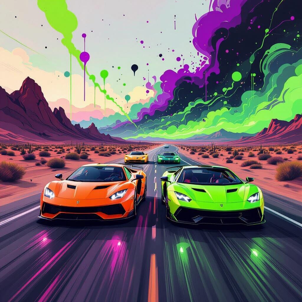 Futuristic Supercars in a Desert Landscape