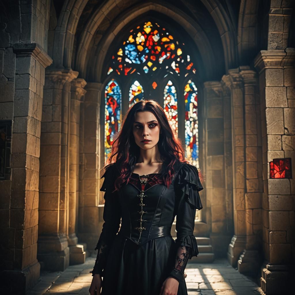 Eerie Gothic Vampire in Crypt Photography