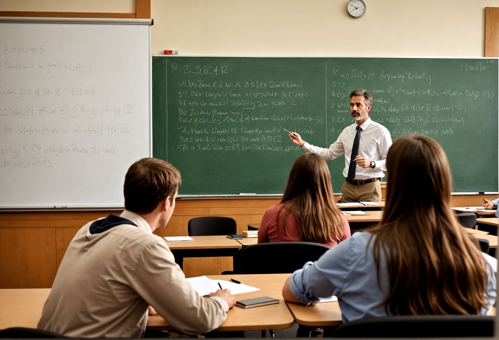 College Professor Supervising Final Exam in Hyperrealism