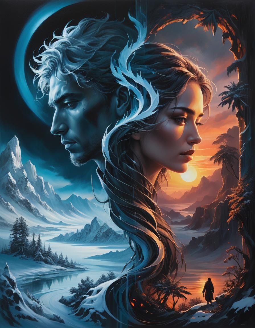 Dark Fantasy Painting: Duality of Man and Woman