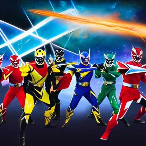 Power Rangers Ninja Steel Zord Battle in Comic Style