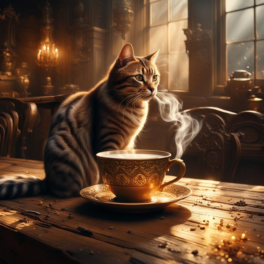 Cat and Coffee: Epic Cinematic Digital Painting