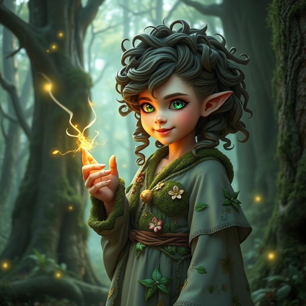 Enchanted Forest Sorceress in Nature-Inspired Robe