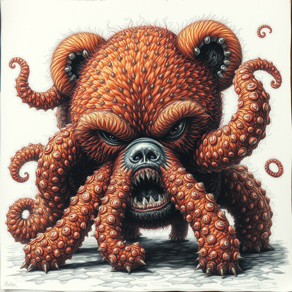 Surreal Octopus Teddy Bear Mutant in Expressionist Style