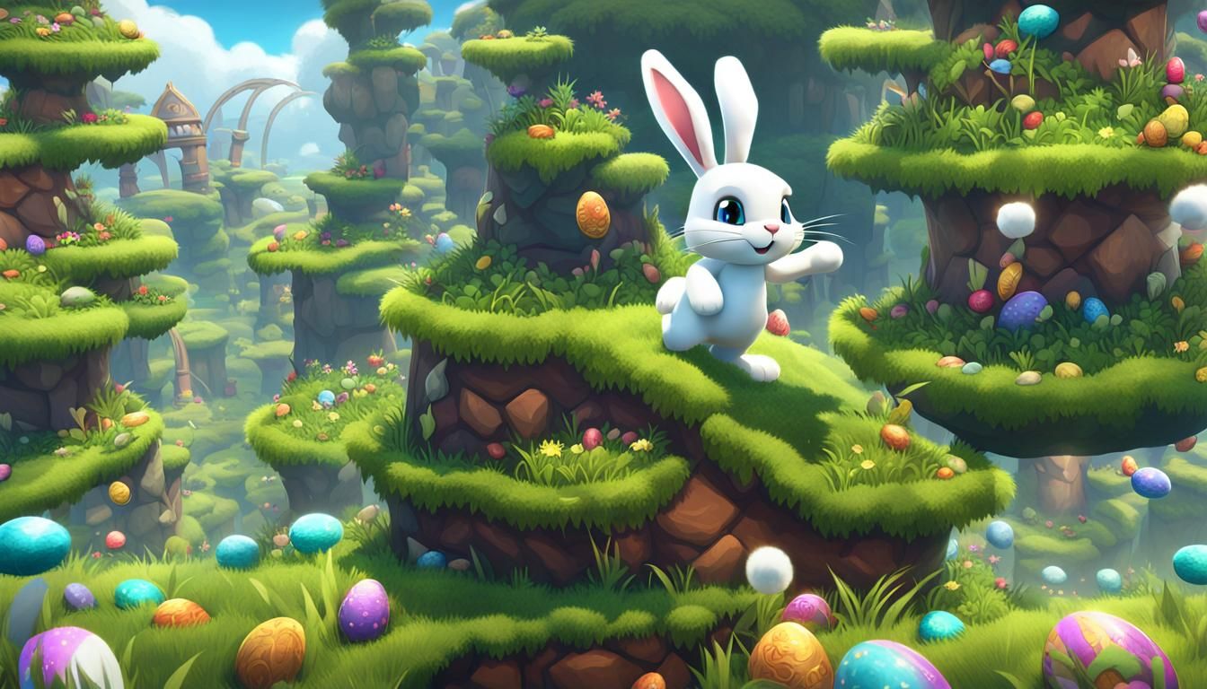Easter Bunny Platform Game with Painted Eggs
