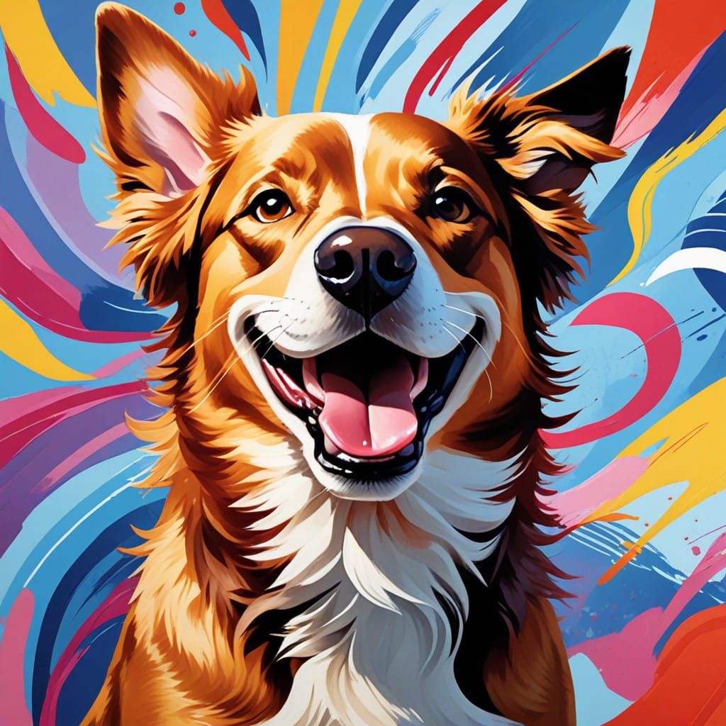 Joyful Dog in Whimsical Comic Book Style