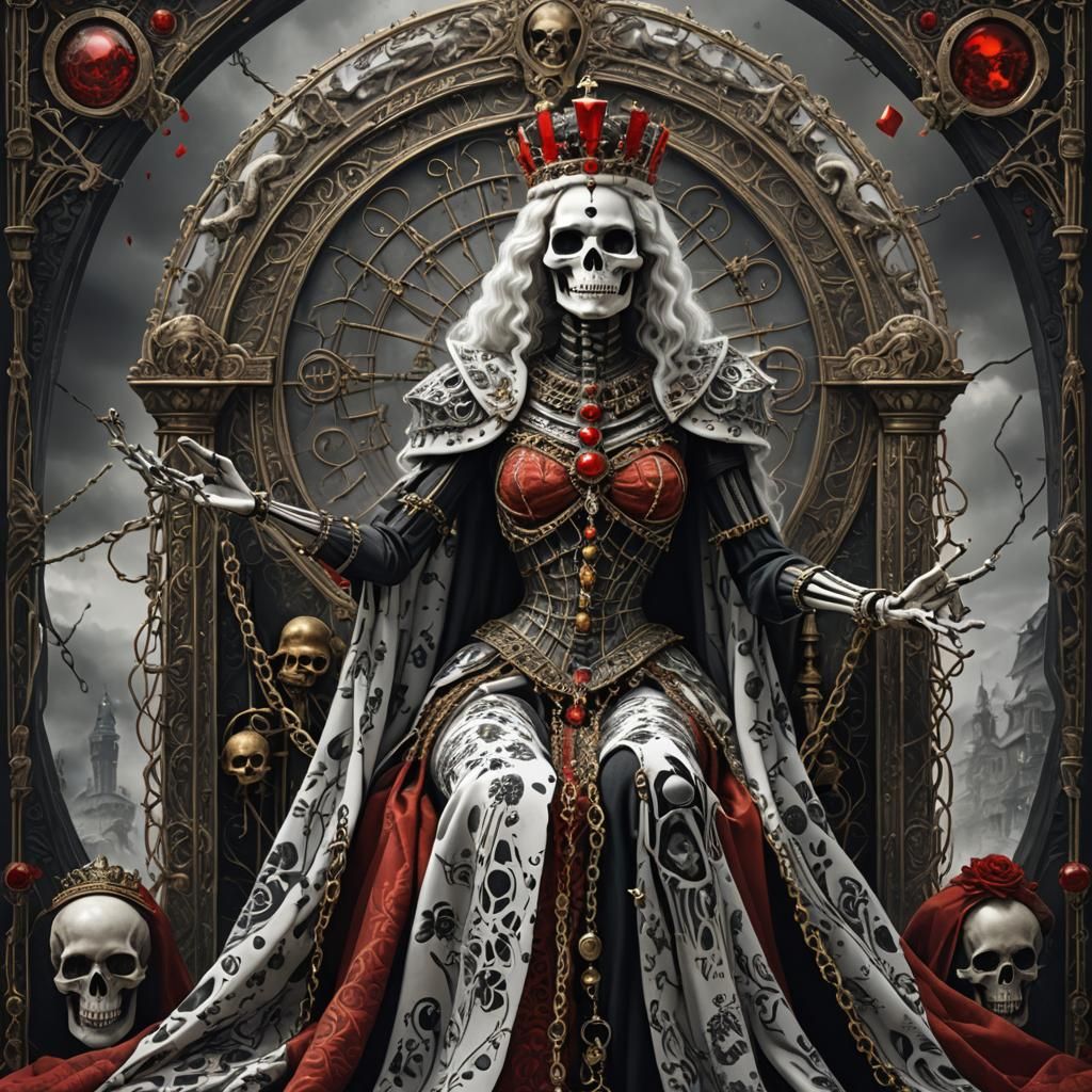 The Queen Tarot Card: Skeleton, Chain, Esoteric Symbols