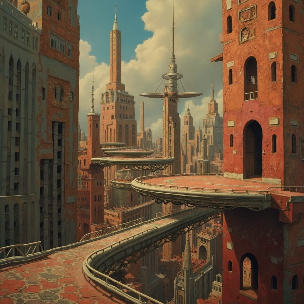 Surreal Cityscape in Multiple Dimensions