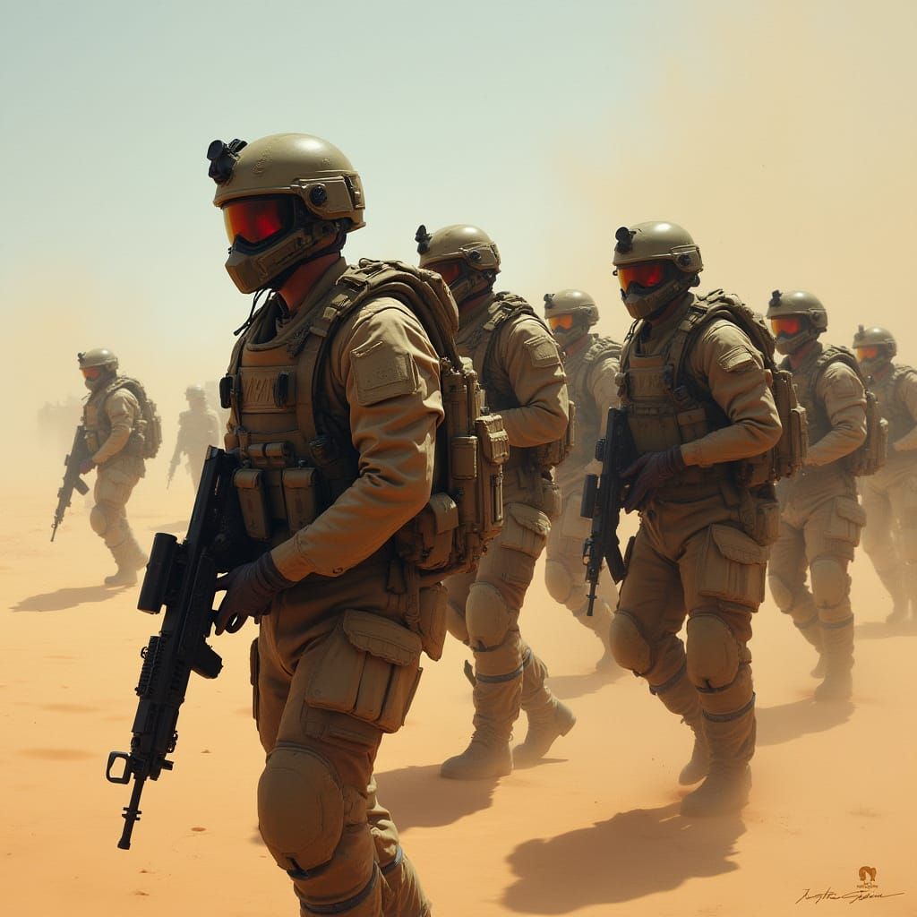 Soldiers in Dystopian Battlefield, Digital Art