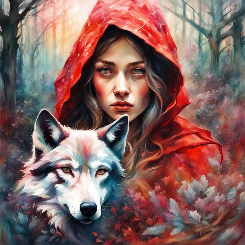 Red Riding Hood Double Exposure Oil Painting