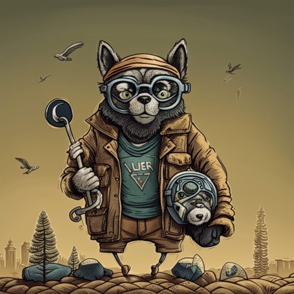 Hipster Wolf in San Francisco, Surreal Illustration