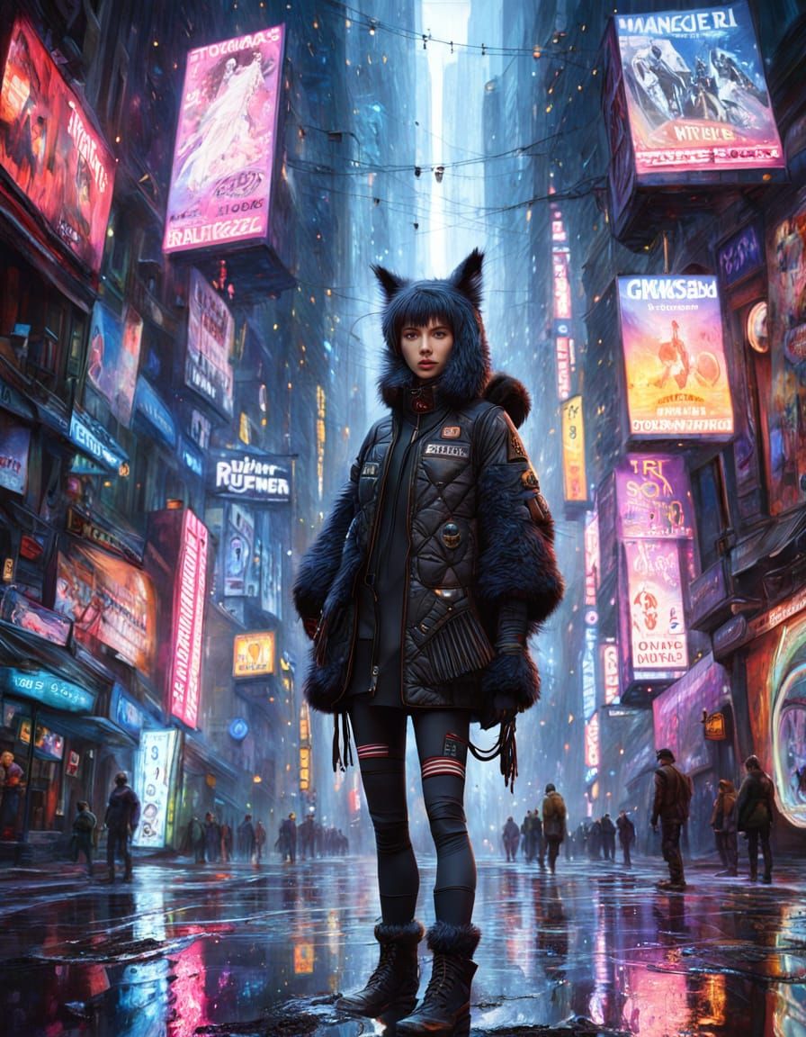 Cyberpunk Goddess in Dystopian Cityscape