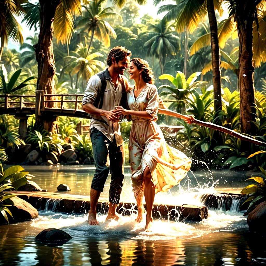 Beautiful Couple on Canal Bridge: Fantasy Art