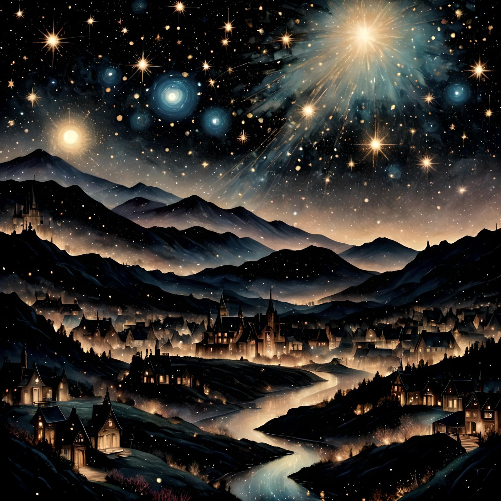 Imagine a scene filled with glitter, shimmering omnipresentl...