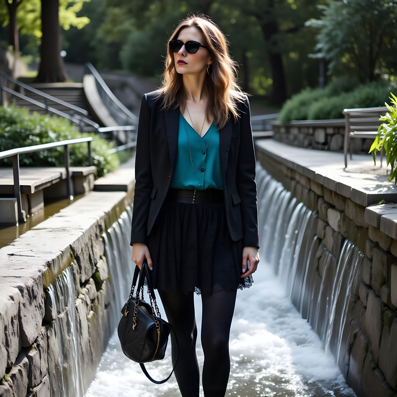 Gothic Beauty Stands Serenely in a Park