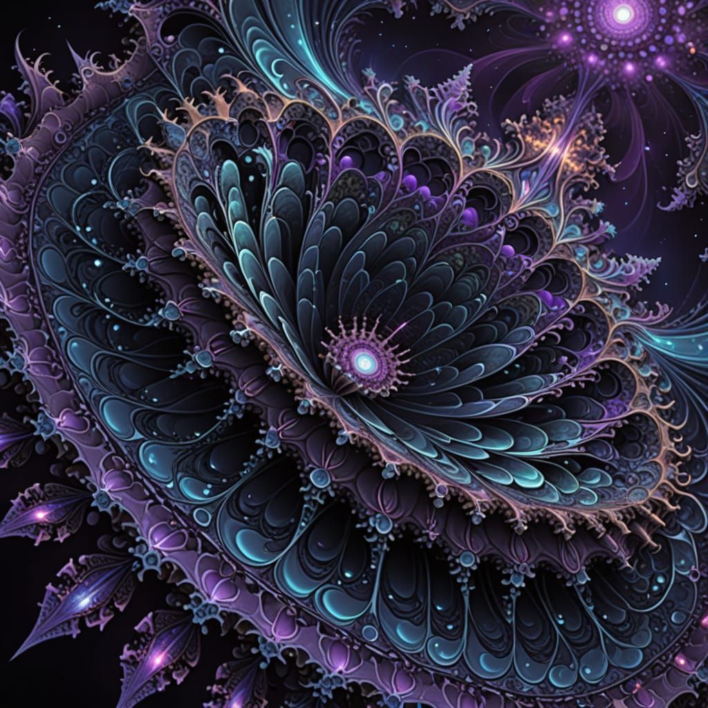 Mesmerizing 3D Fractal Art in Deep Blues and Purples