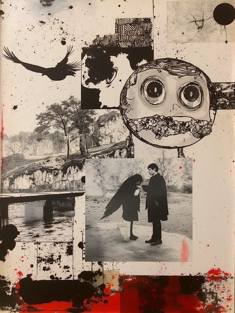 Mugging in Park: Pen and Ink Sketch with Crayon