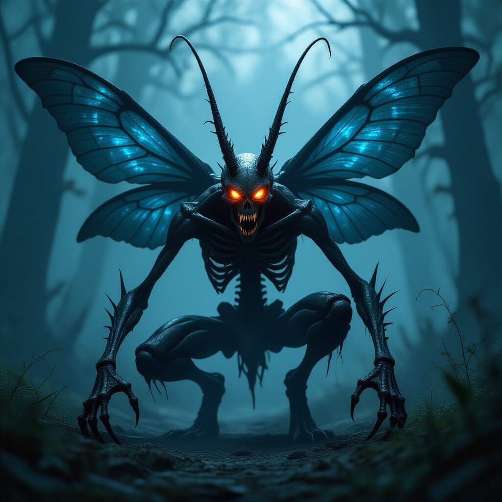 Terrifying Insectoid Creature in Dark Forest