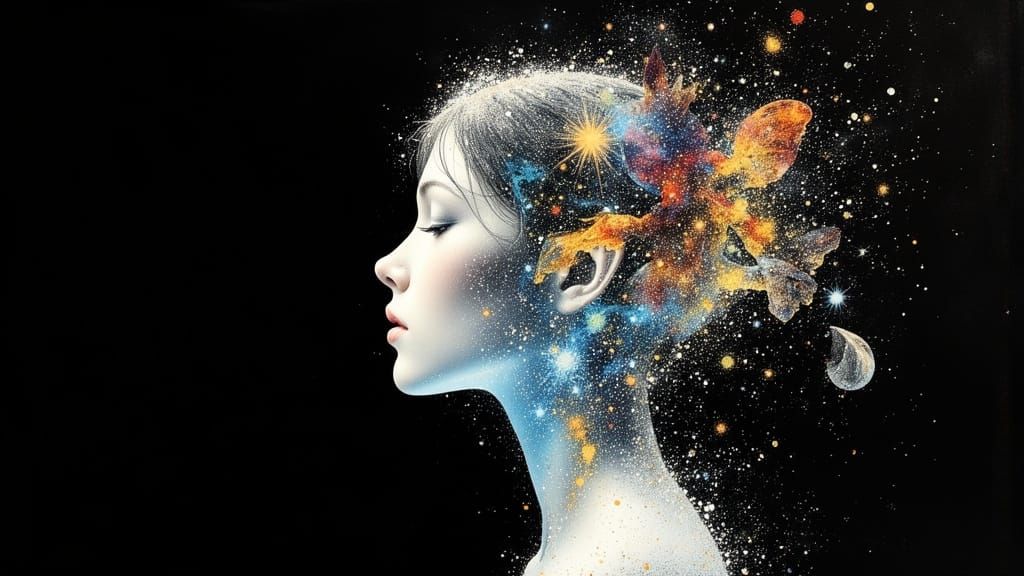 Surreal Bioluminescent Entity in Cosmic Double Exposure