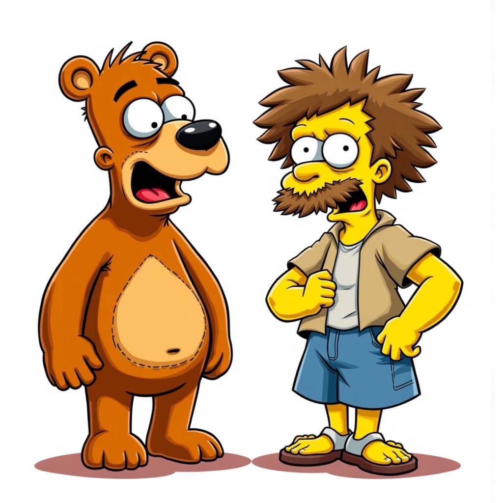 Yogi Bear and Boo-Boo as Homer and Bart Simpson