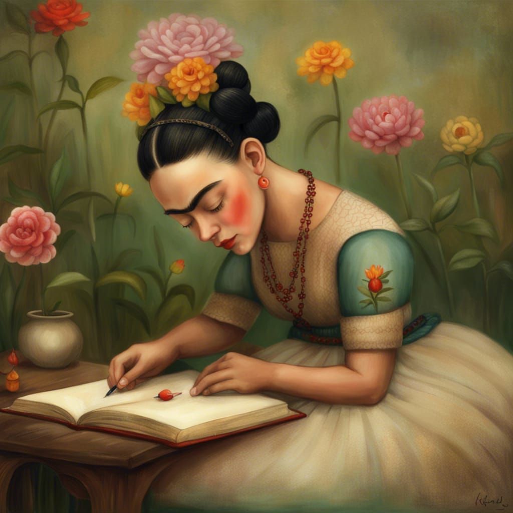 Frida Kahlo in Garden Storybook Illustration