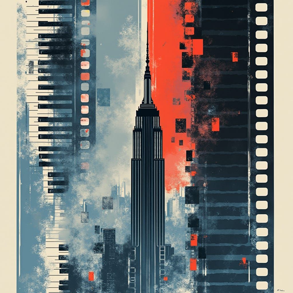 Geometric Piano Filmscape in French Flag Colors