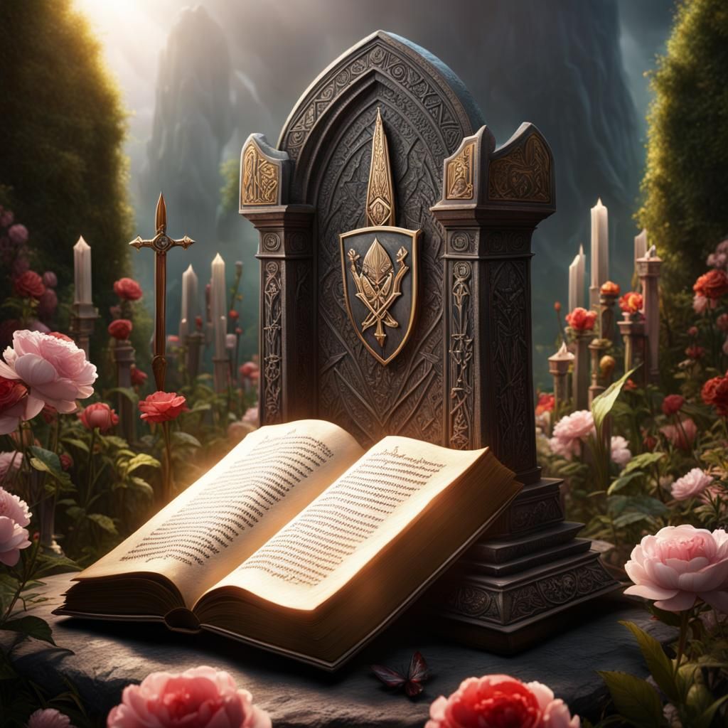 Tombstone Inscription in Flower Garden: Digital Matte Painti...