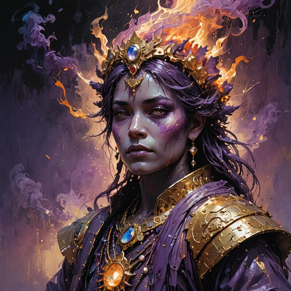 Iridescent Fire Deity in Matte Painting Style