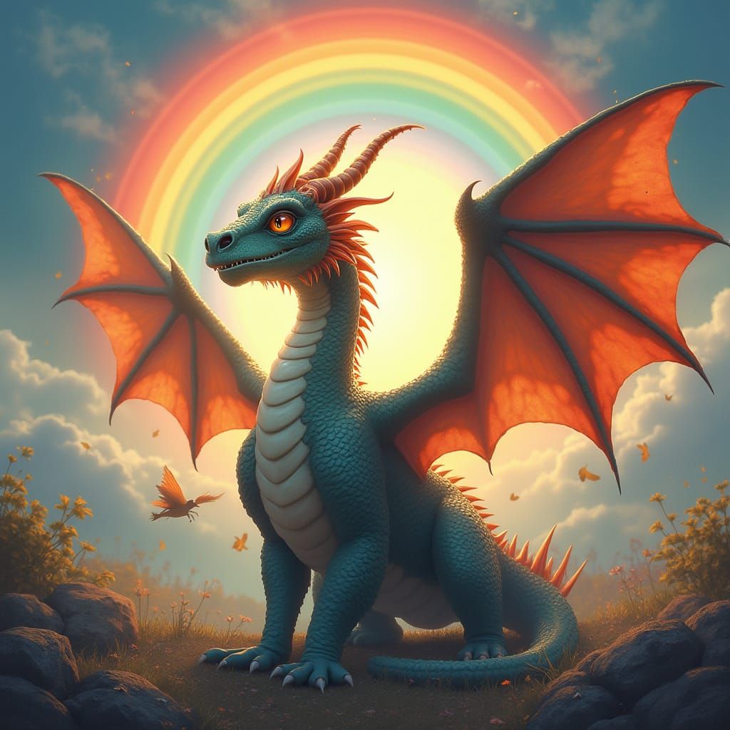 Radiant Rainbow Dragon in Dreamlike Style