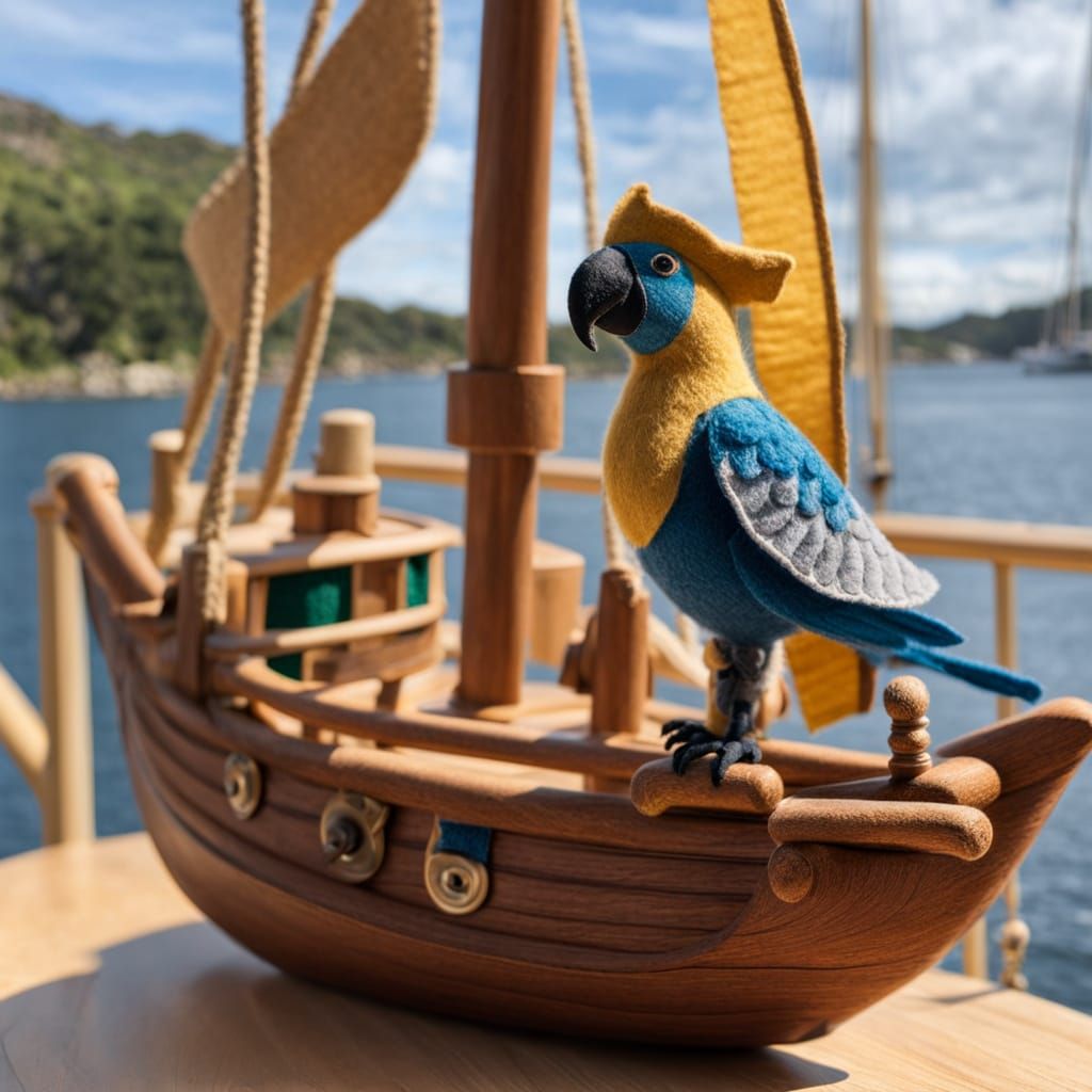 Felt Pirate Parrot on Felt Sailing Vessel