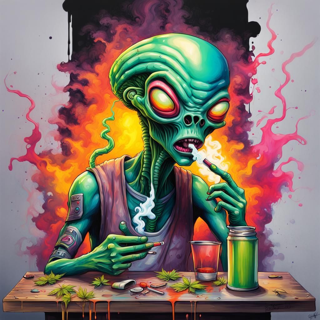 Colorful Graffiti Art: High Aliens Smoking