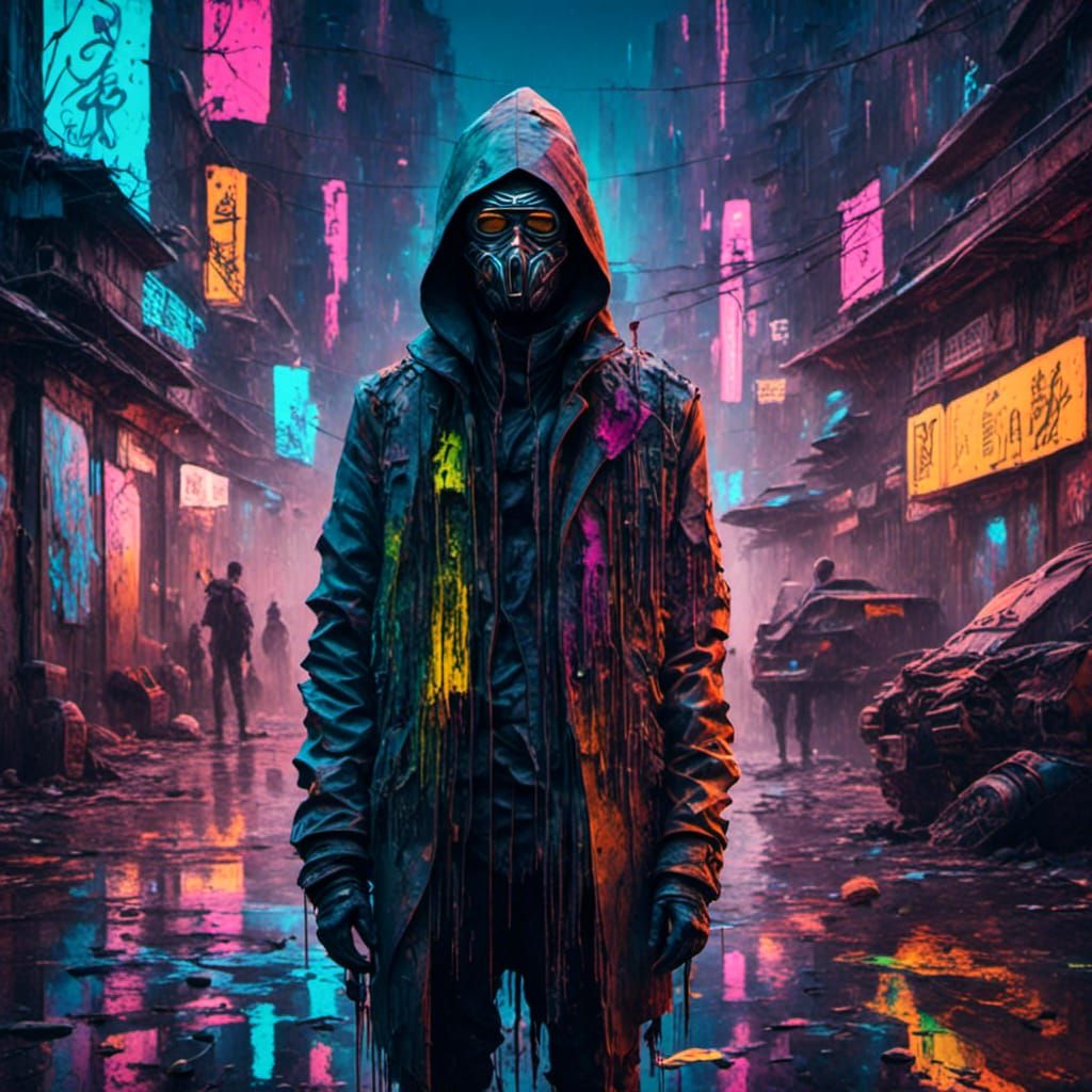 Cyberpunk Traveler in Neon Cityscape