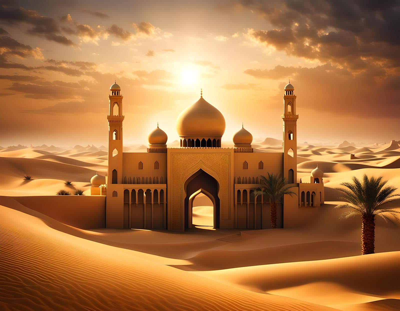 Mystical Golden Arabian Desert Palace View