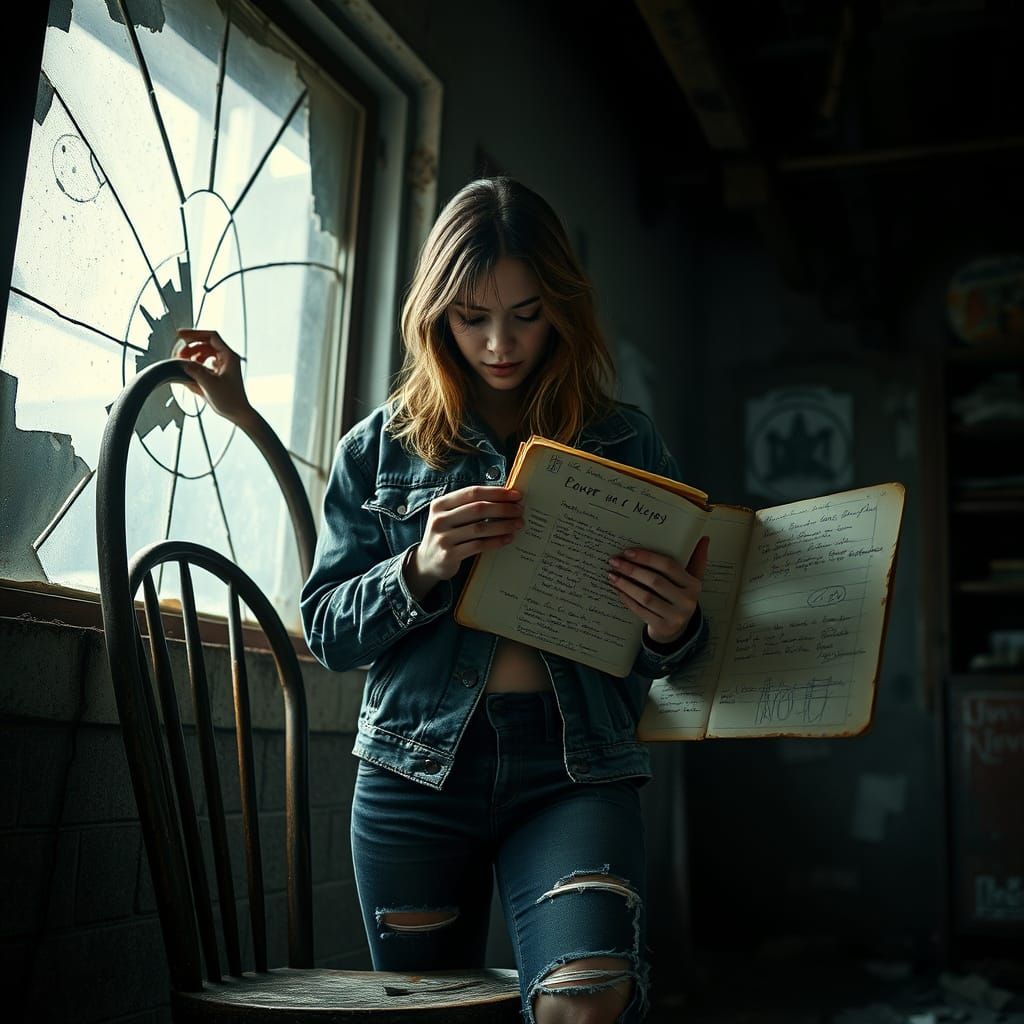 Woman in Abandoned Gas Station in Dark Noir Style