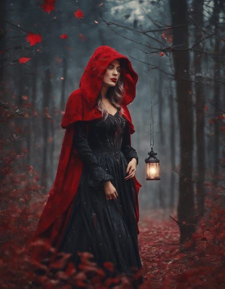 Little Red Riding Hood in Dark Forest