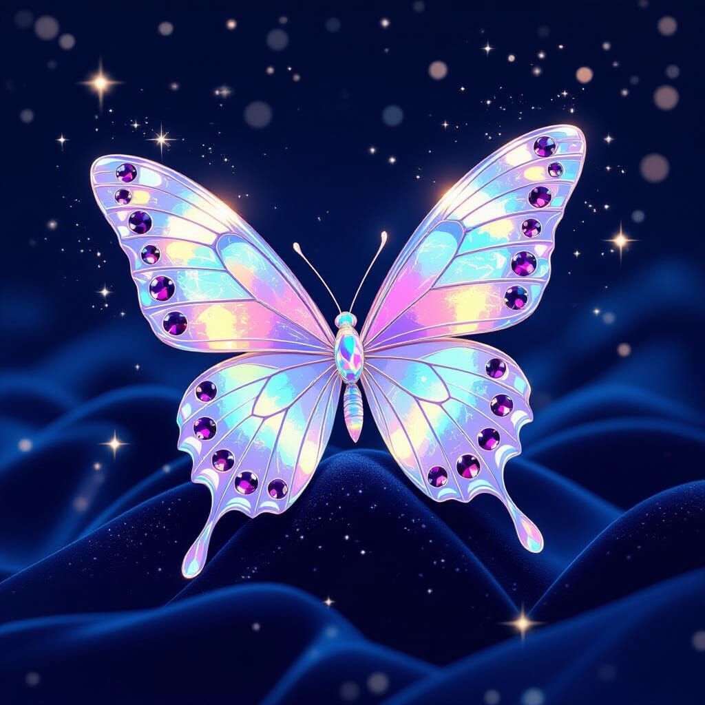 Iridescent Crystal Butterfly on Starry Night
