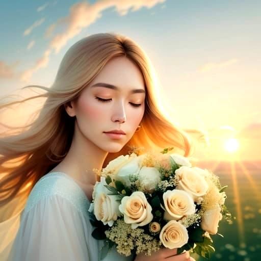 Woman Admiring Roses in Soft Focus Light