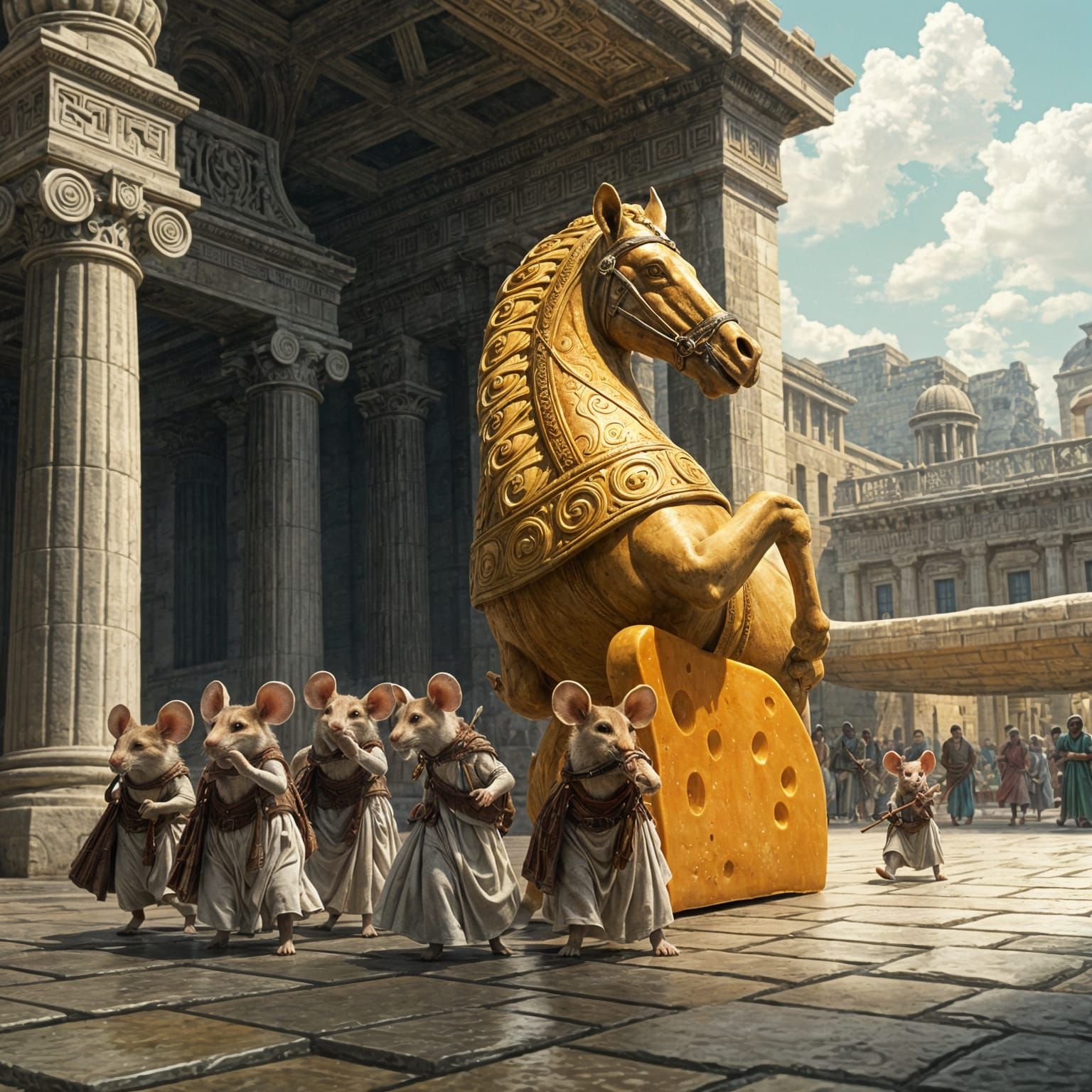 Mice Haul Cheese Horse into Ancient Greece
