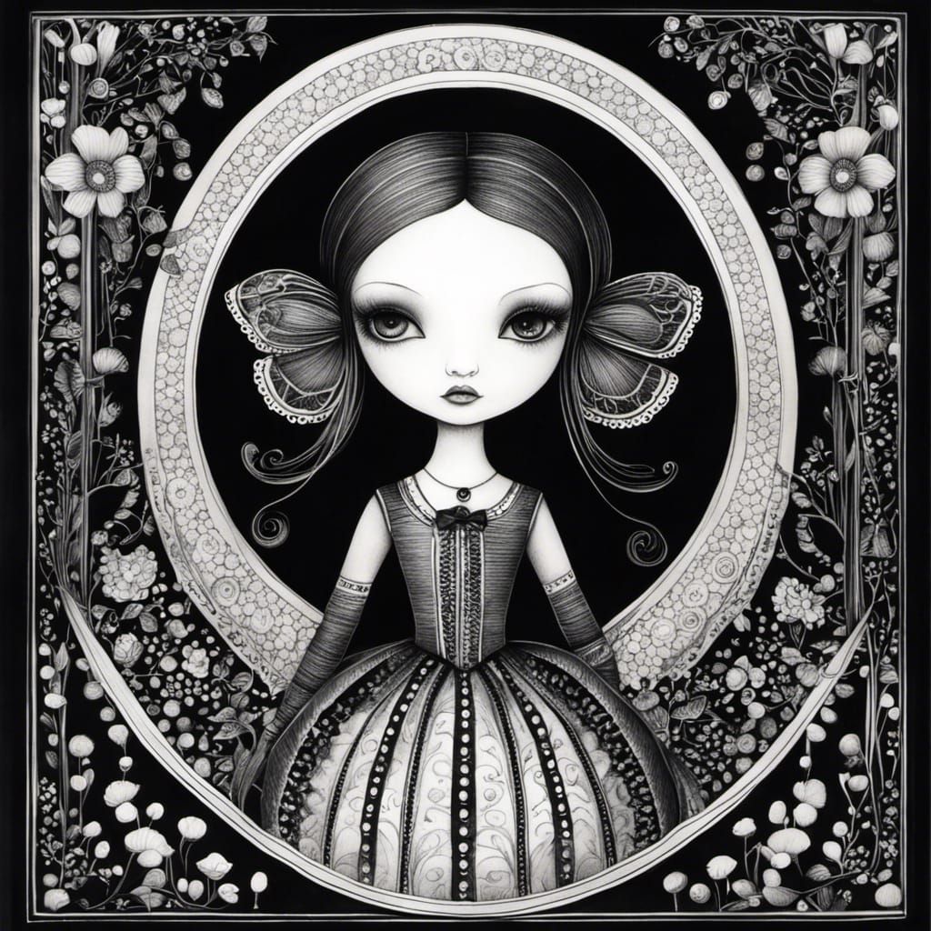 Monochrome Ink Drawing of a Doll