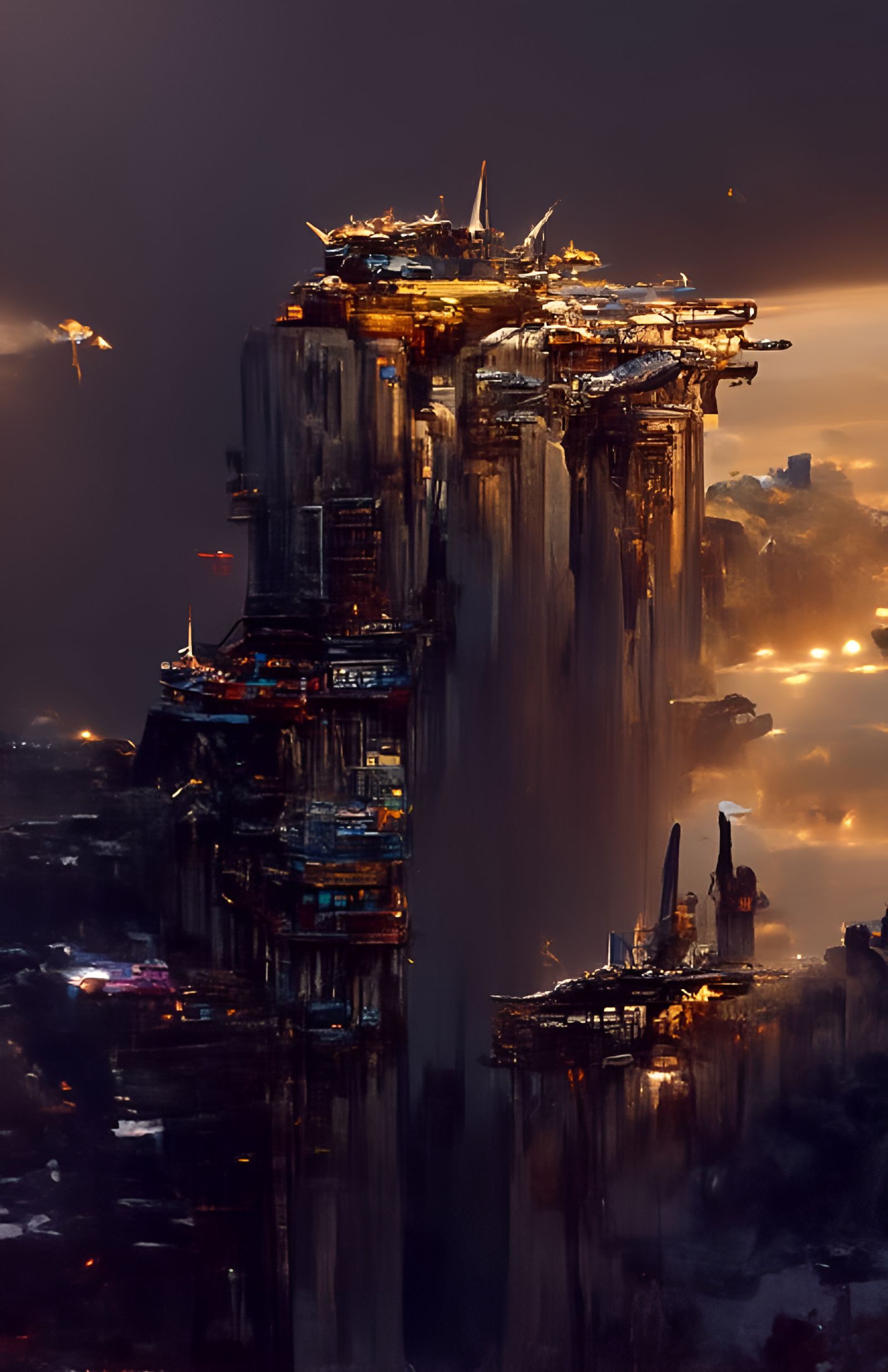Desolate Cyberpunk Ruins in Space