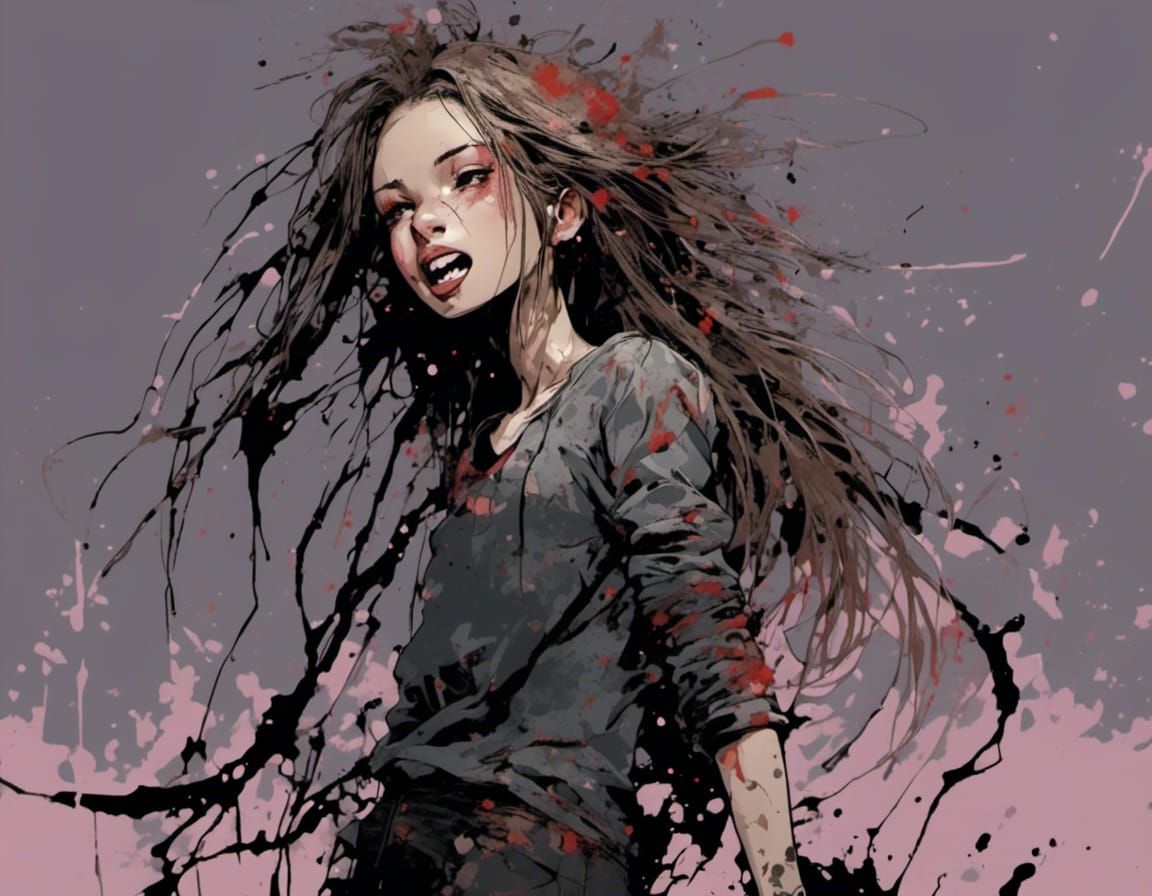 Gloomy Graffiti Portrait of a Crying Girl