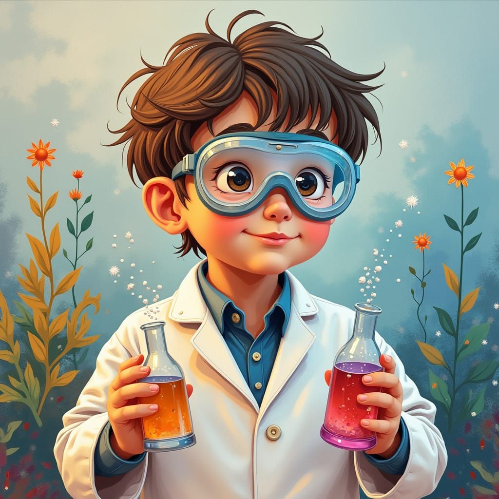 Abstract Scientist Portrait in Vibrant Complementary Colors