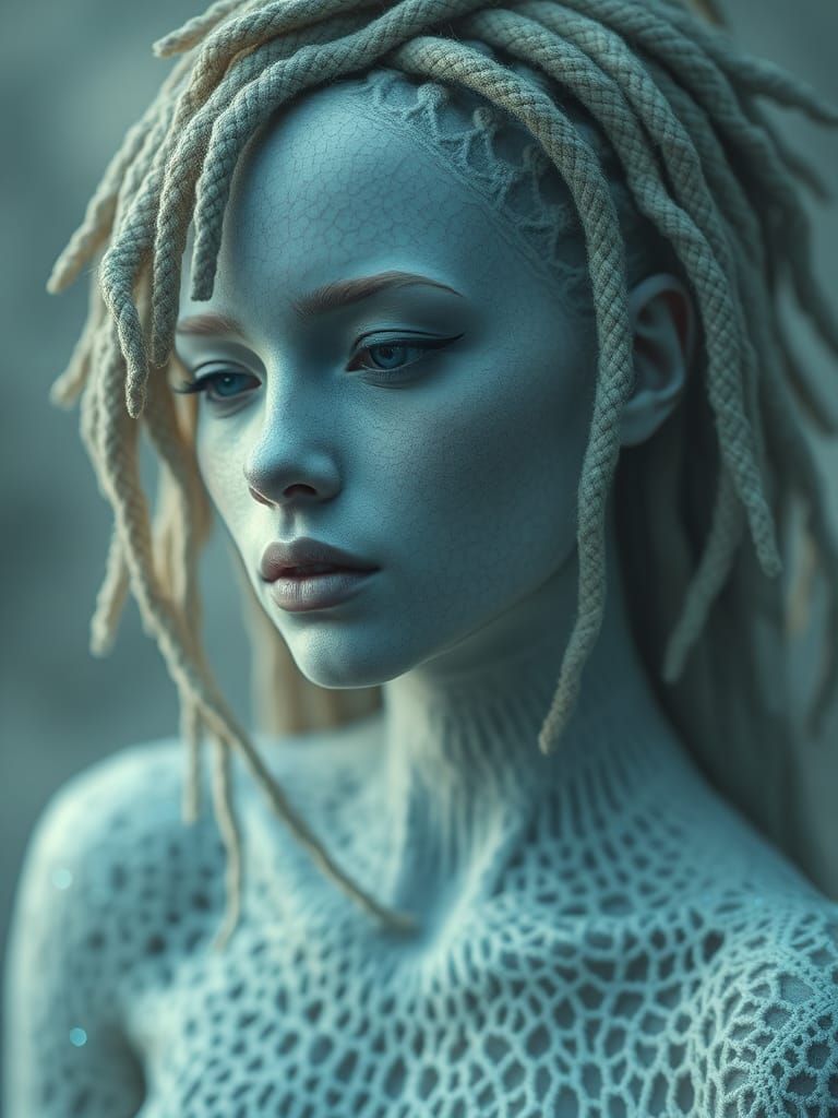 Opal Android: Bioluminescent Crochet Skin in Mist