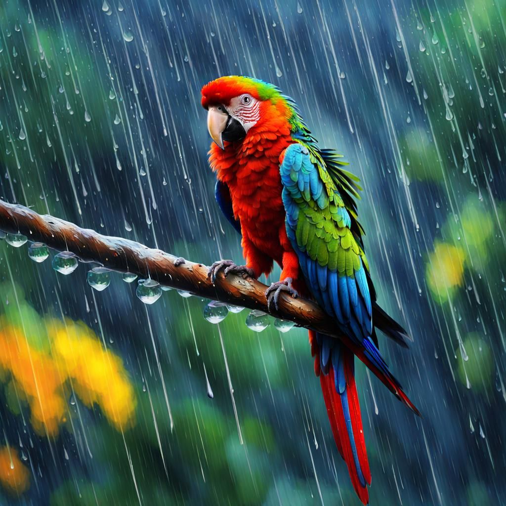 Parrot in the rain