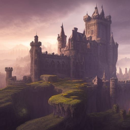 Fantastical Castle in Countryside Landscape Art