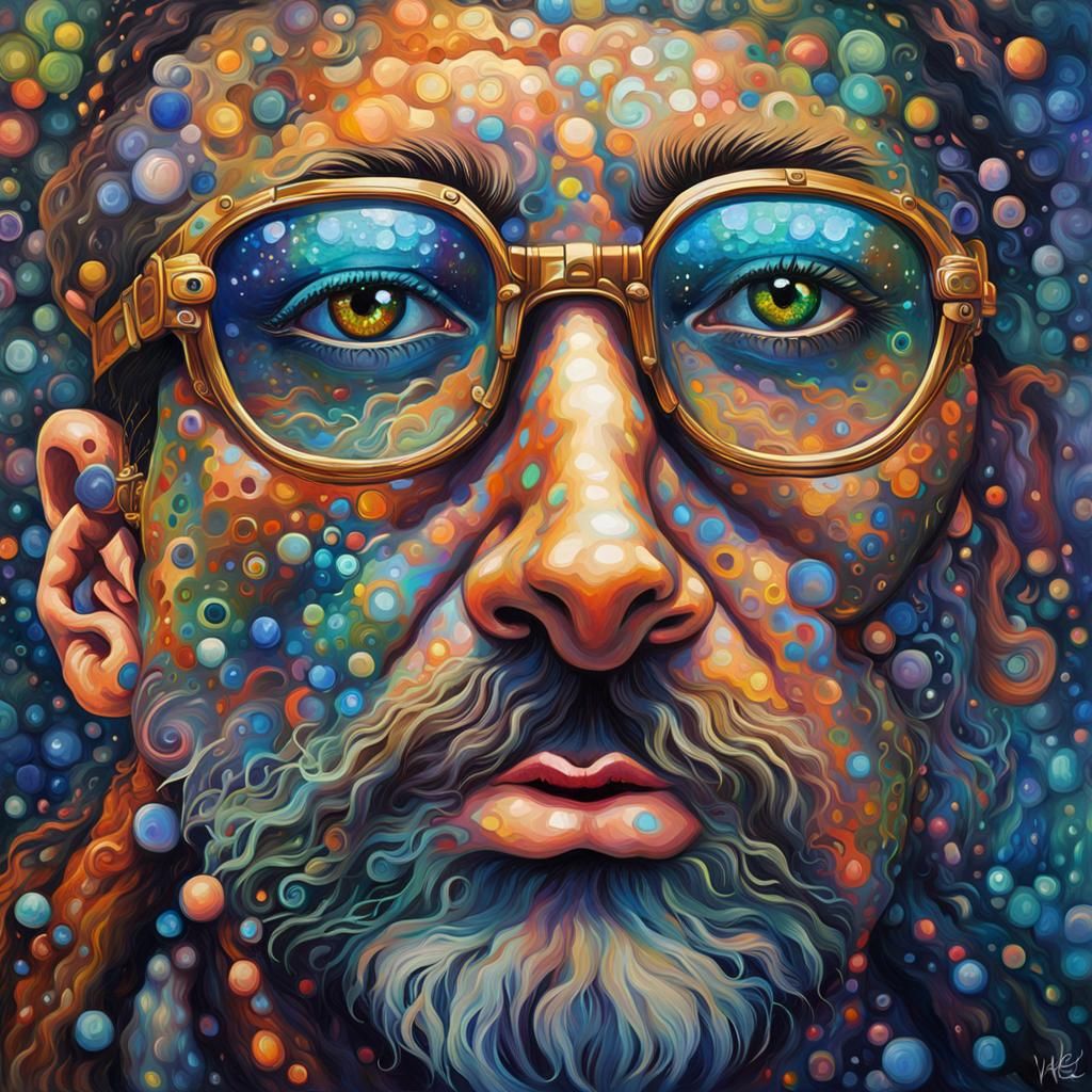 Humanoid AI with Holographic Glasses, Watercolor Style